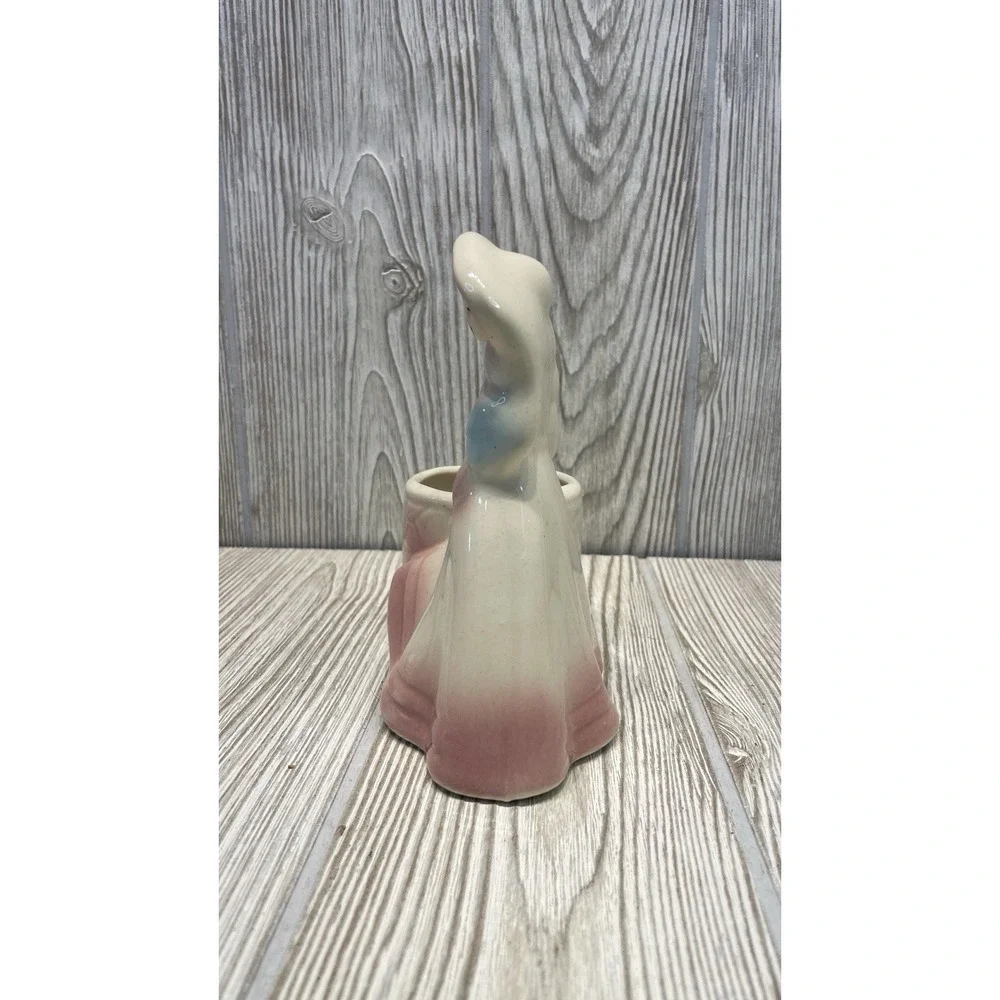 Vintage Ceramic Victorian Lady Planter Sun Hat Figurine Pink Blue Pastel Well